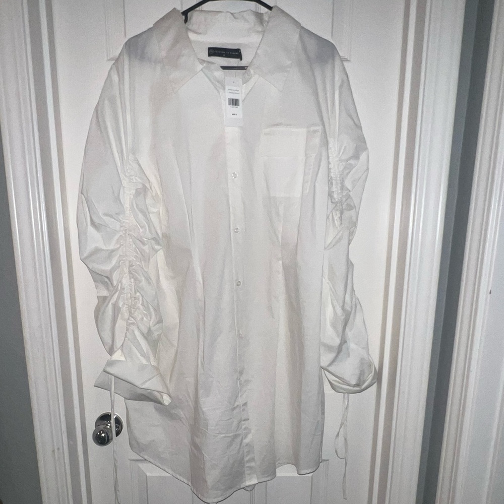 White Dress Shirt with Ruched Sleeves